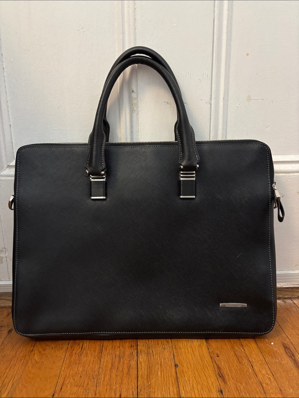 Bostanten Structured Leather Laptop Bag with Top Handles